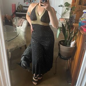 Enfocus Studio black halter top long party dress.